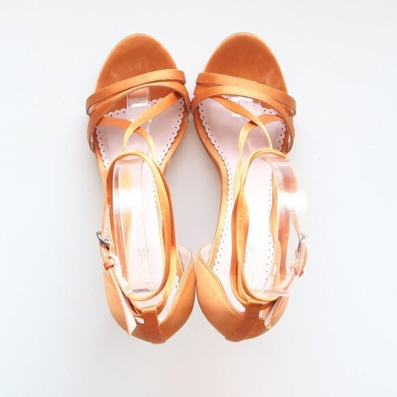 Leon Max Orange Satin Ankle Strap Open Toe Heels / Sandals / Dressy Shoes 6.5 - Picture 5 of 16